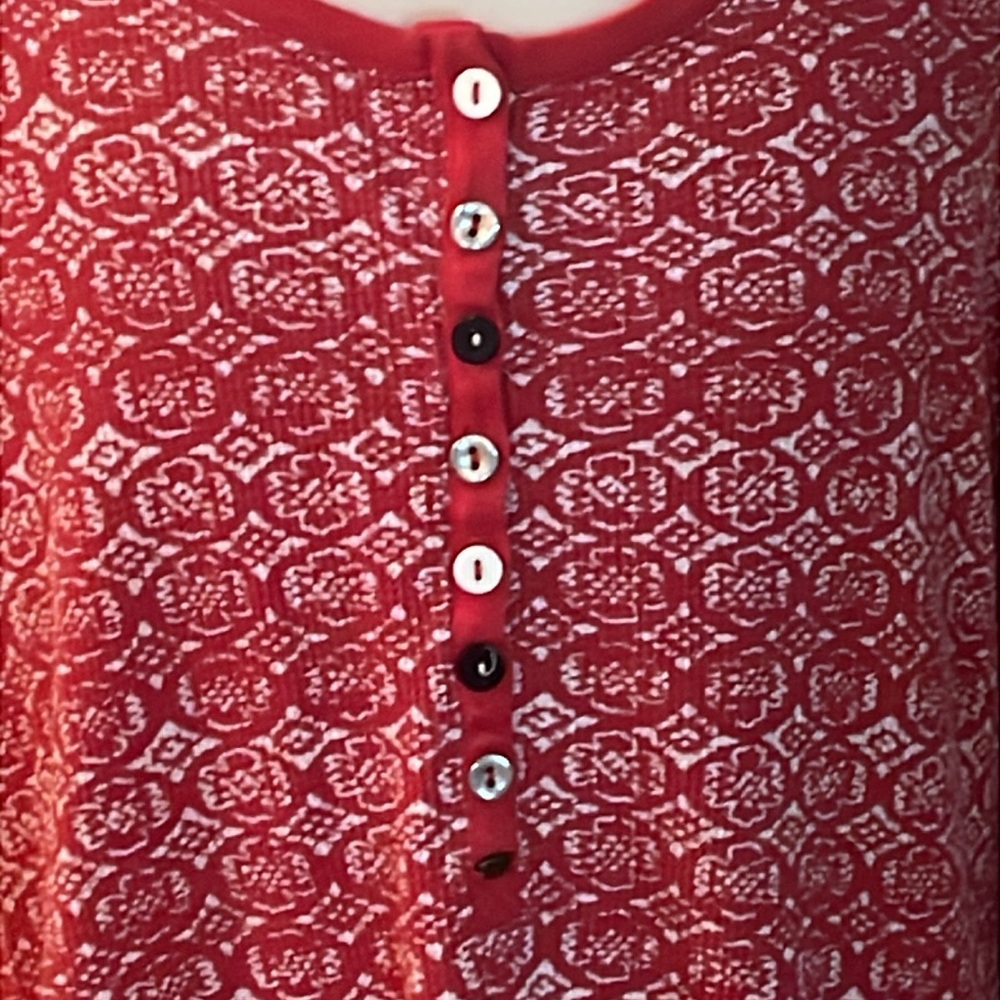 EUC~Woman’s XL Lucky Brand Red/White Button Detailed Long Sleeved Nightshirt - Picture 2 of 7